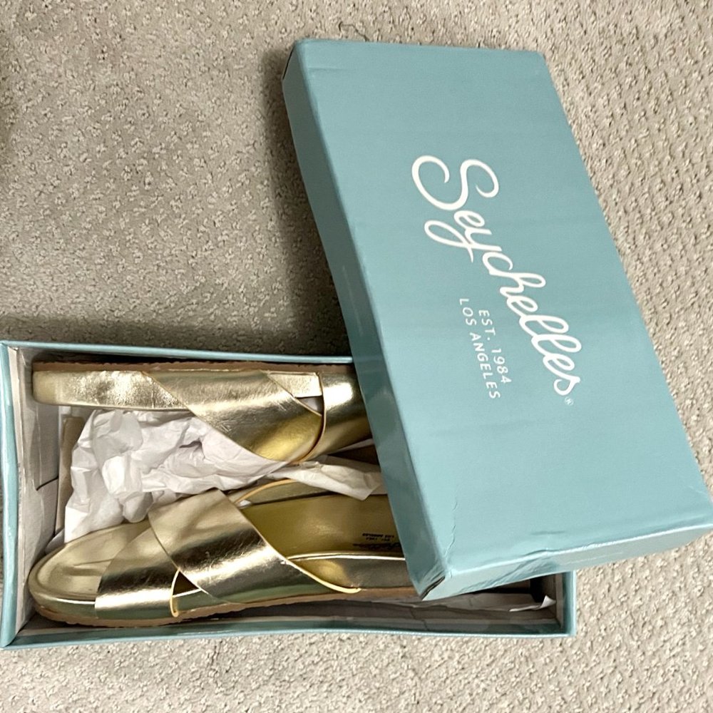 NEW Seychelles Lighthearted Slide Sandal Metallic Gold Size 8